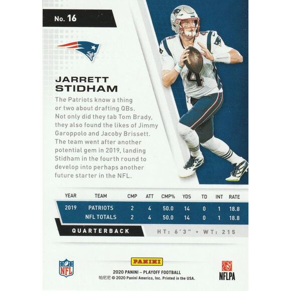 2020 Panini Playoff Football Card #16 Jarrett Stidham - Picture 2 of 2